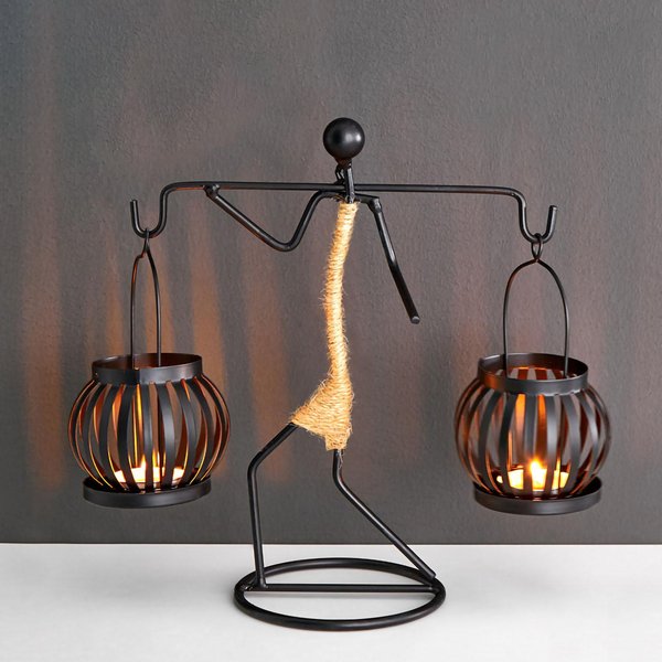 Portavelas Hierro Forjado Forma ÚNica Cuerda De CáñAmo Candelabro ArtíStico Para DecoracióN De Bar Comedor Gray-image