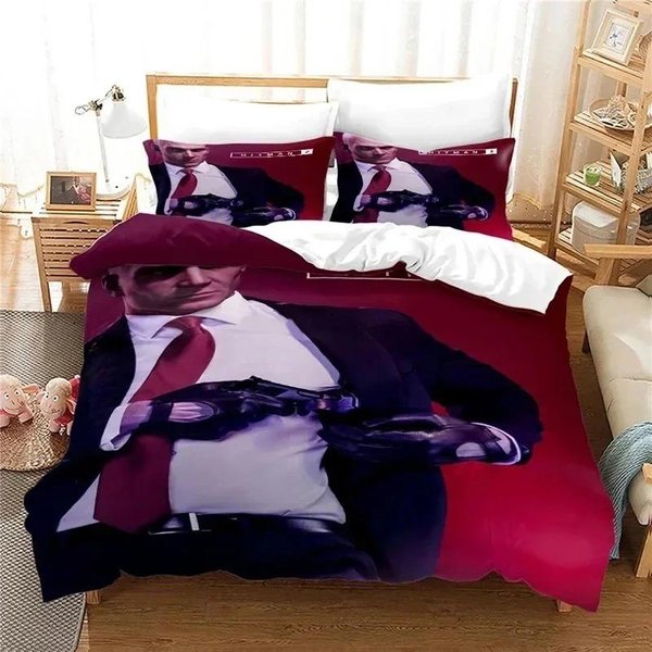 Gra Hitman Killer PośCiel Dla ChłOpcóW DziewcząT Rozmiar Twin Queen Poszewka Na KołDrę Poszewka Na Poduszkę ŁóżKo ChłOpcy DorośLi Moda Tekstylia Domowe EU Single(135X200Cm)-image