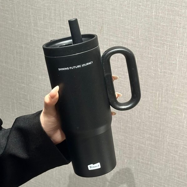 Termos Kubek 720 Ml Ze Stali Nierdzewnej Ze SłOmką I Uchwytem Na Kawę MrożOną I Napoje, PróżNiowo Izolowany Kubek, Butelka Na Wodę Na Podróż Samochodem, Na ZewnąTrz 750Ml-image