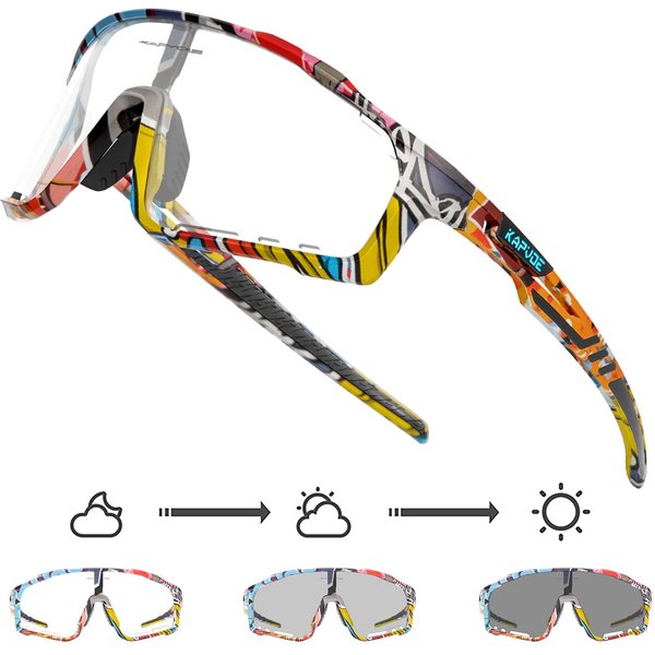 Kapvoe Fotochromowe Okulary Rowerowe UV400 Okulary Sportowe MTB Dla MężCzyzn Okulary Rowerowe Outdoor Photochromatic 1LENS-image
