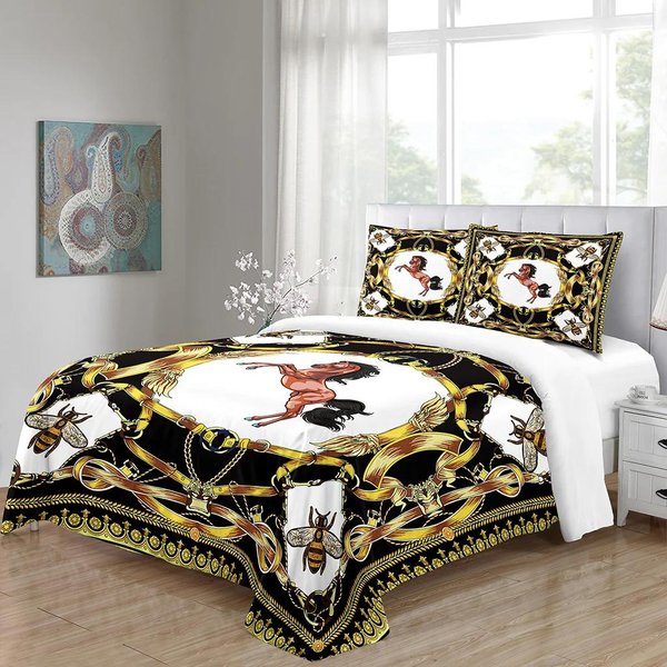 Lujo Negro Dorado 3 Piezas GeoméTrico Queen King TamañO Completo Funda NóRdica Juego De Ropa De Cama Lino Cubrecama 2 Plazas 200X200 240X220 150X200 EU Single(135X200Cm) Gray-image