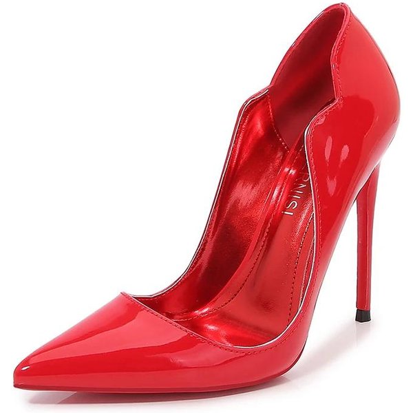 Zapatos De TacóN De Aguja Elegantes Y Sexys Para Mujer, De Charol Brillante, Con Corte En V Lateral, Punta Puntiaguda, Para Fiesta, Con Corte Rizado, Talla 46 41 Red-image