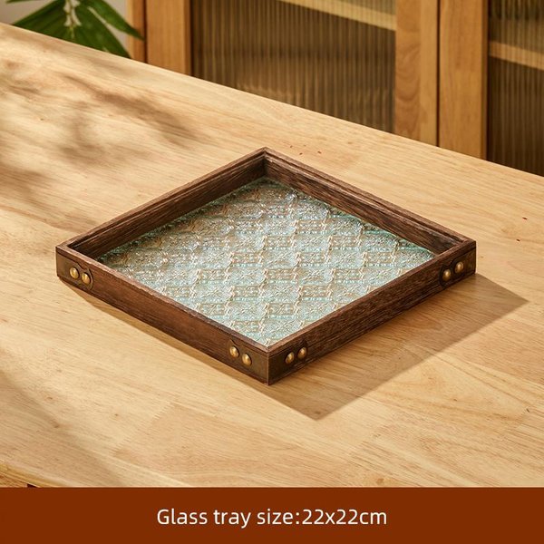 Mesa Bandeja De Madera De Vidrio SóLido Bandeja Para Sala De Estar Bandeja Para Café Aperitivos Comida Comidas Bandeja Para Servir Té Chino Rectangular Fruta Bambú L-image