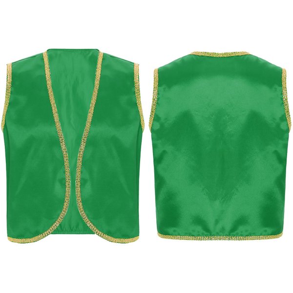 Chaleco De Halloween Para Hombre, PríNcipe áRabe, Mancha, Adorno Dorado Brillante, Frente Abierto, Chaleco Curvo, Disfraces De Cosplay áRabe Indio XL Verde-image