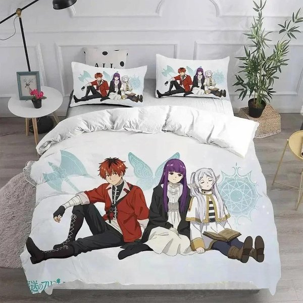Druk 3D Anime Frieren Wiki Drukowany Zestaw PośCieli Poszwa Na KołDrę Poszewka Na Poduszkę Zestaw PośCieli PośCiel Arkusz Narzuta PełNy Queen King Size 70X133Cm 2Pcs White-image