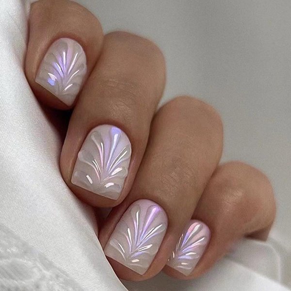 24 Piezas UñAs Postizas Francesas Sencillas Con DiseñO Blanco Degradado UñAs Postizas Cuadradas Cortas Manicura Terminada Lista Para Usar UñAs De PresióN-image