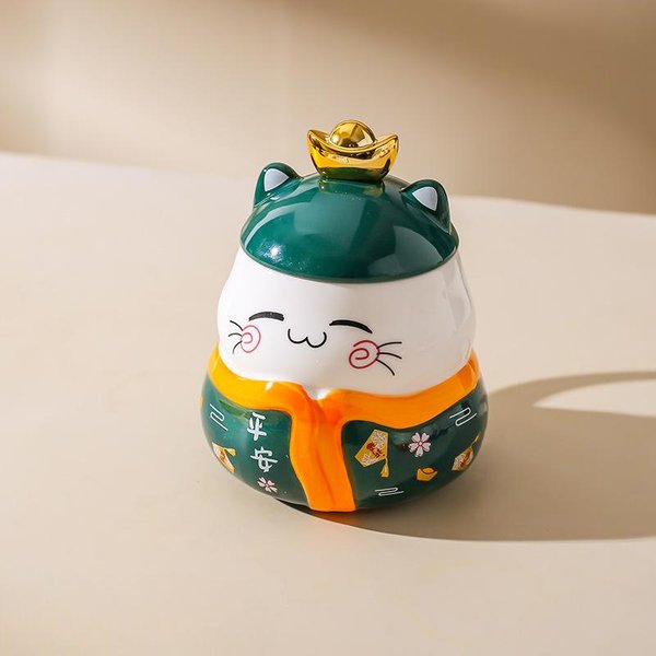 JapońSki Kreatywny Kot SzczęśCia Ceramiczny Kubek Uroczy KreskóWkowy Kubek Para Kubek Na Wodę Z Pokrywką ŁYżKą Prezent Kubek Do Kawy 401-500Ml-image