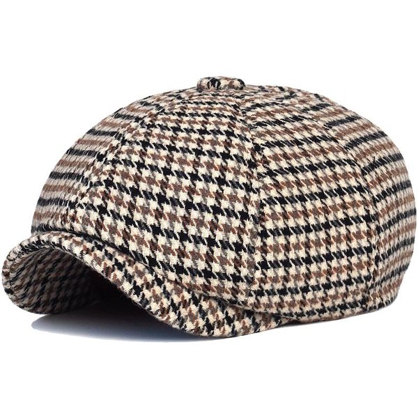 Jesienno-Zimowa Krata Gazeciarz Bluszcz Czapki Dorywczo Berety Kapelusze Anglia Gatsby Retro Kapelusz Kierowca PłAska Czapka 56-59 Cm Gray-image