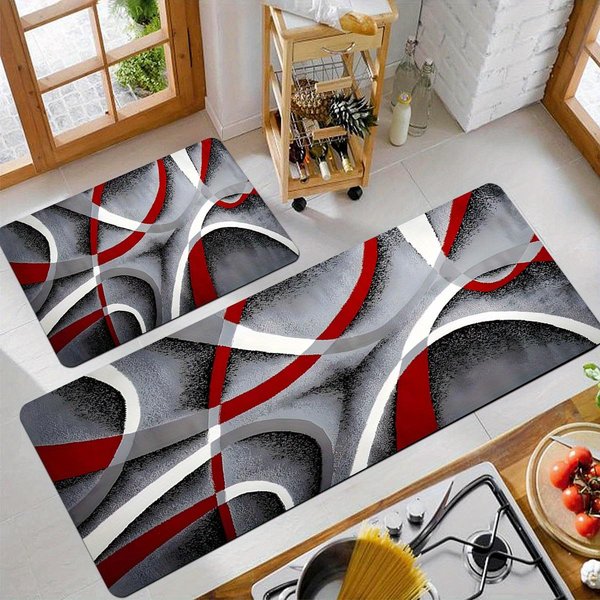 Nowoczesny Geometryczny Flanelowy Dywan Czerwono-Szary AntypośLizgowa Mata PodłOgowa Do Kuchni Salonu Sypialni Dekoracja Domu Dywan 50X80Cm20X31In-image