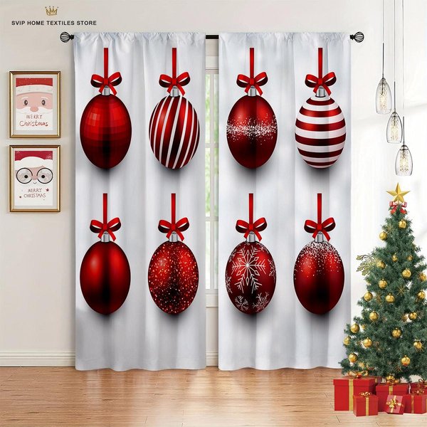 Cortinas De ÁRbol De Navidad Para DecoracióN Del Hogar, 2 Paneles, Lujo, Sala De Estar, Dormitorio, BalcóN, DecoracióN De Cocina, Feliz AñO Nuevo W50X130H(Cm)X2Pcs&Rod Pocket-image