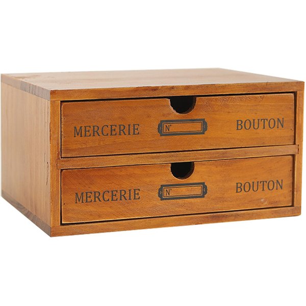 Caja De Cajones De Madera Vintage De Doble Capa Organizador De Escritorio Gabinete De Almacenamiento Multifuncional DecoracióN-image