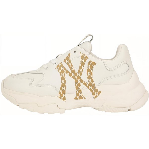 MLB Big Ball Chunky Monograma CóModas VersáTiles Aumentan La Altura Zapatillas De CañA Baja Tipo Papá Unisex Blancas Platino 32SHCM011-50I 41 Beige-image