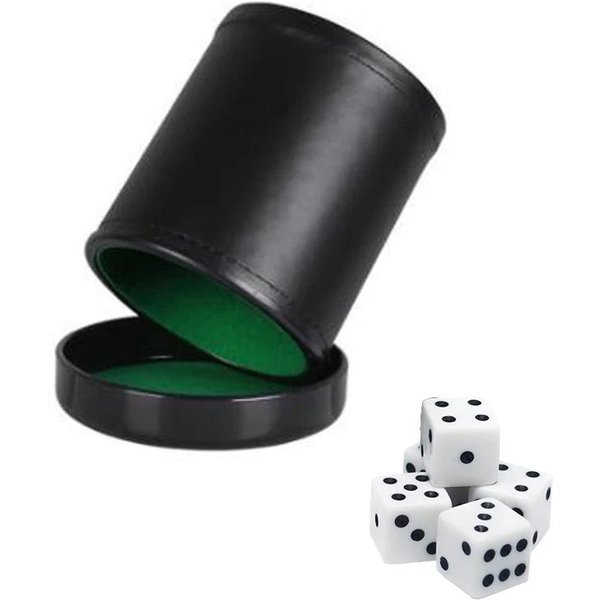 Cubilete De Dados De Cuero Con Tapa Forro Interior Verde Rojo Silencioso Al Agitar Para Dados De Mentiroso Farkle Yahtzee Juegos De Mesa Con 5 Dados D Uso PráCtico Black-image