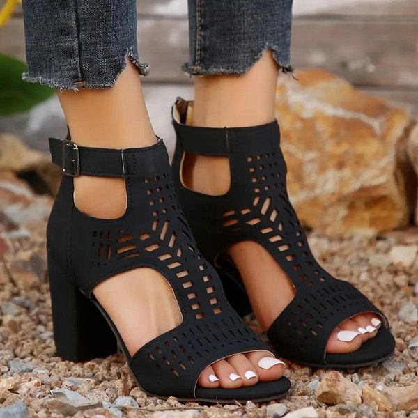 Damskie Buty Moda Zakryty Obcas Damskie SandałY Nowe Klamra Paska Biuro I Kariera Lato DużY Rozmiar Odkryte Palce SandałY Na Obcasie 42-image