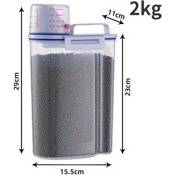 2Kg Wiadro Na Karmę Dla Psa Kota Plastikowy Pojemnik Do Przechowywania Z Miarką Pojemnik Odporny Na Wilgoć Szczelny SłOik Akcesoria Dla ZwierząT 2KG BiałY-image
