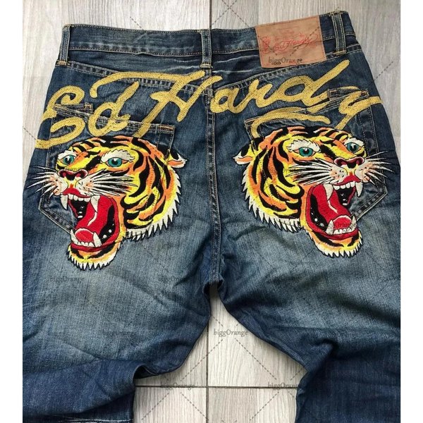 Zyllo Drukowane Jeansy Streetowe MęSkie Y2K Hip-Hop Wysoki Stan Proste Retro LuźNe Spodnie Z Szerokimi Nogawkami Spodnie Jeansowe Europejskie I AmerykańSkie XL Black-image