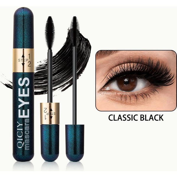 MáScara De PestañAs 4D Doble Efecto Alargadora Rizadora Espesa ExtensióN De PestañAs De Larga DuracióN Fibra De Seda Maquillaje MáScara CosméTicos Black-image