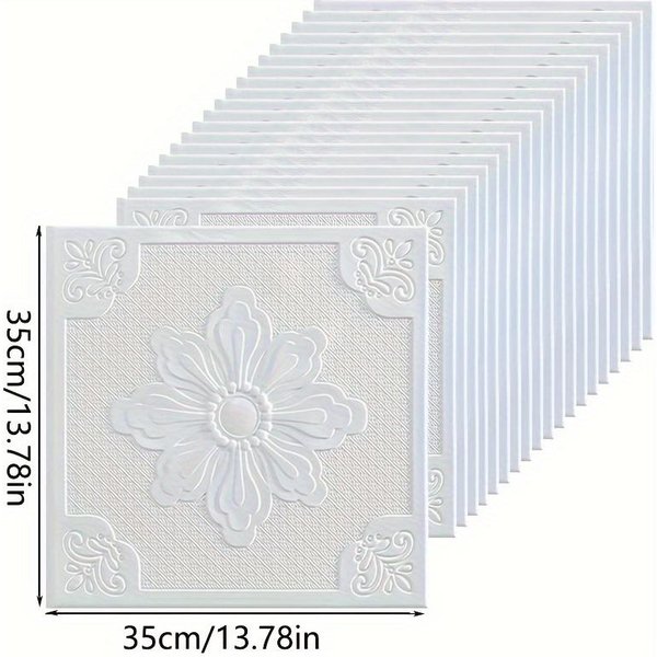 10 Sztuk 3D Kwiat Samoprzylepne Panele ŚCienne Wodoodporne Odporne Na Plamy Zmywalne Odporne Na Kolizje Meble Odnowione Wodoodporne I Odporne Na Wilgoć 40Pcs BiałY-image