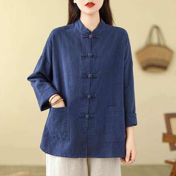 Ropa De Tai Chi De Alta Gama Para Mujer Estilo Chino Camisa De Botones Ajuste Holgado Pantalones Largos Top Para Estudio Zen M-image