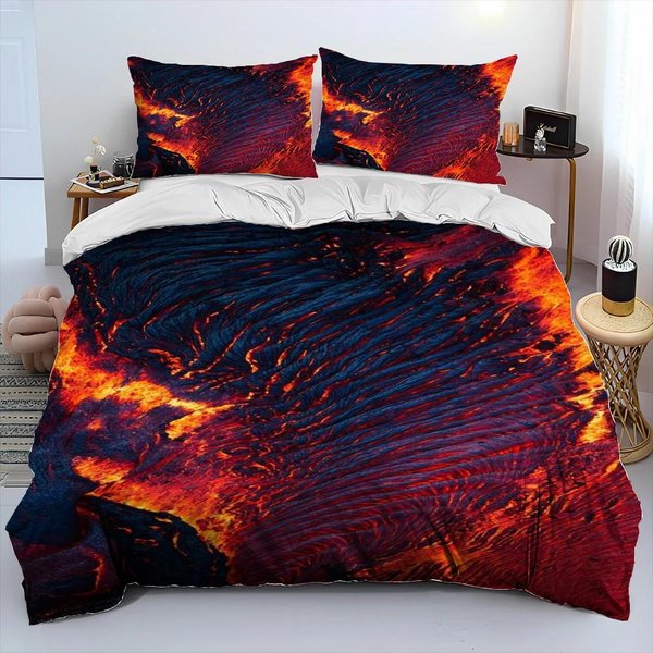 Juego De Cama EdredóN 3D VolcáN Lava Magma, Funda NóRdica Juego De Cama Cubre EdredóN Funda De Almohada, Juego De Cama TamañO King Queen Adulto NiñO EU Twin(135X200Cm)-image