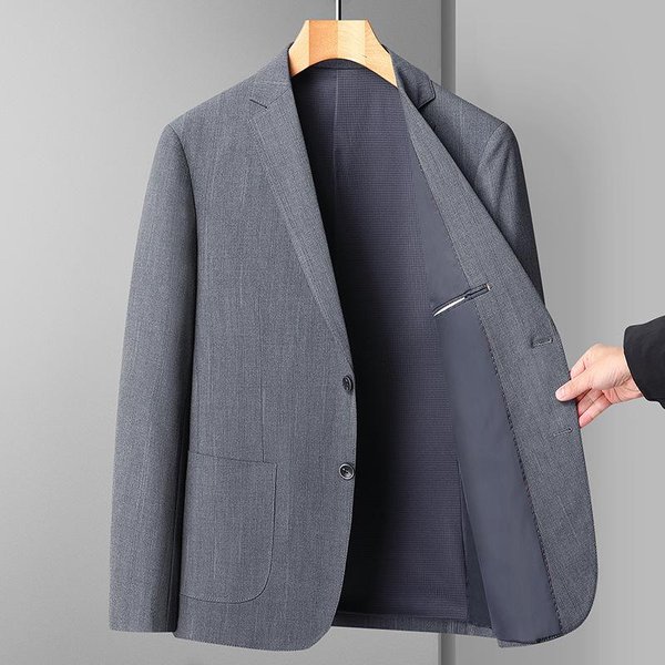 Traje Fino De Primavera Para Hombre, Sin Planchado, Corte Entallado, Color Liso, Talla PequeñA, Para JóVenes Y De Mediana Edad, Informal. 4XL Gray-image