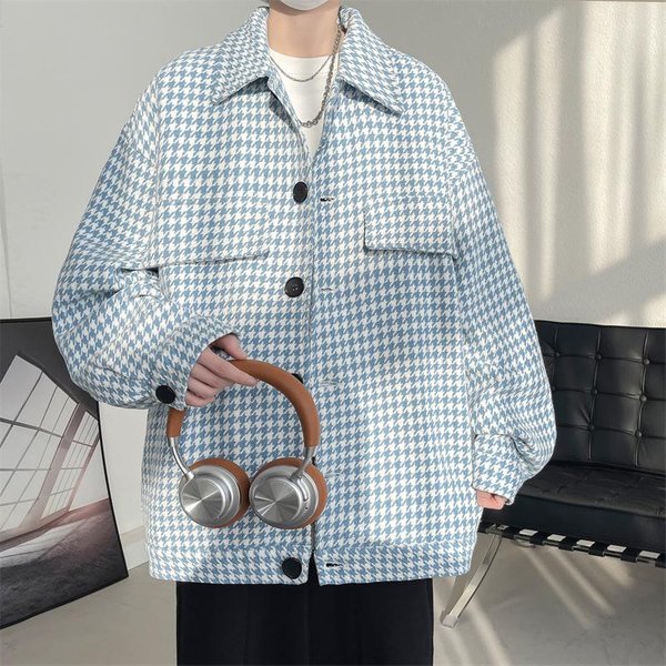 Kurtka MęSka Wiosna I Jesień Nowa Kurtka W Stylu KoreańSkim MęSka Modna Casualowa Z Klapami MęSki Top Kurtka W Pepitkę M-image