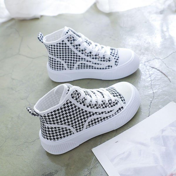 Zapatos De Lona De CañA Alta Para Mujer Zapatos De Plataforma VersáTiles Nuevos Para Mujer Zapatos Casuales De Verano Zapatos De Skate Finos Transpirables 37 Gray-image