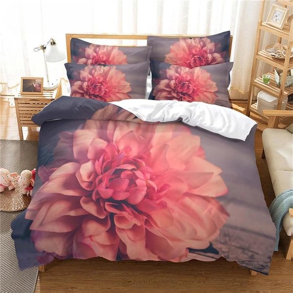 Juego De Ropa De Cama 3D Flor Rosa TamañO King HabitacióN Funda NóRdica Juego Funda NóRdica 2 Personas DecoracióN Boda Matrimonio Ropa De Cama EU Single(135X200Cm) Pink-image