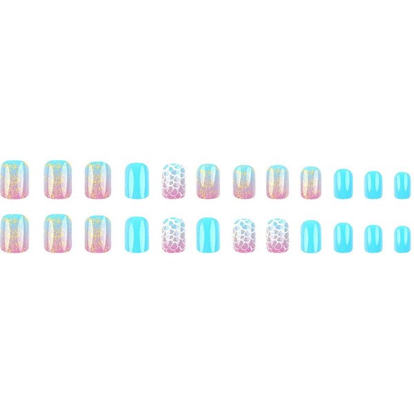 24 Piezas Puntas Cuadradas Medias Para UñAs Verano UñAs Postizas AcríLicas Moda Degradado Brillo Escamas De Pez PatróN UñAs Postizas Manicura Para Mujeres-image