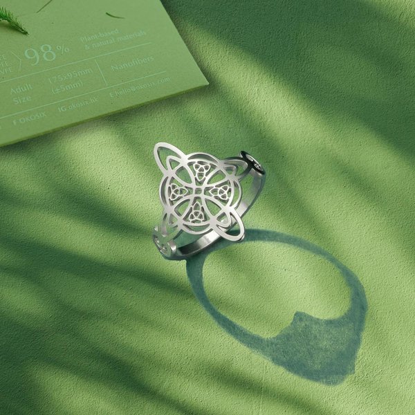 Yiluocd PierśCionek Ze Stali Nierdzewnej WęZeł Czarownicy Dla Kobiet PierśCionek WęZeł Celtycki Triquetra Amulety Ochronne Czarownictwa BiżUteria 8 Beige-image