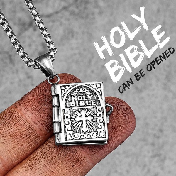 Biblia MożE Być Otwierana Stal Nierdzewna MęSkie Damskie Naszyjniki Wisiorek ŁAńCuszek Punk Modna BiżUteria Kreatywny Prezent Hurt Without Chain White-image