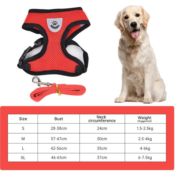 ArnéS Para Perro Ajustable De Nylon Reflectante Suave Transpirable Sin Tirones Chaleco ArnéS Para Perro ArnéS Y Correa Para Mascotas Para Pasear Suministros Para Mascotas XL Rojo-image