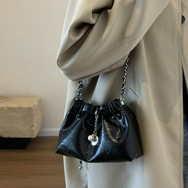 Bolso De Nube Plegado De Lujo Ligero Para Mujer, Bolso Cruzado Con Cadena, Bolso Cubo De Hombro ÚNico, Moderno Y VersáTil Plata-image