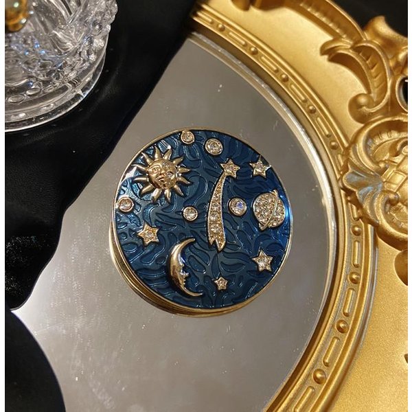 Estilo Barroco Vintage Moda Para Mujeres NiñAs Esmalte Redondo Azul Insignias Broche Moda CláSico Dama Cristal Perla Hebillas De Pin Cruz-image
