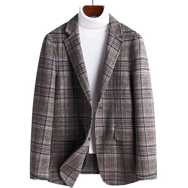 Jesienno-Zimowy Dwustronny WełNiany Garnitur W Kratę WełNiany Garnitur MęSki Modny MałY Garnitur Nizi Marynarka MęSka Odzież 3XL Gray-image