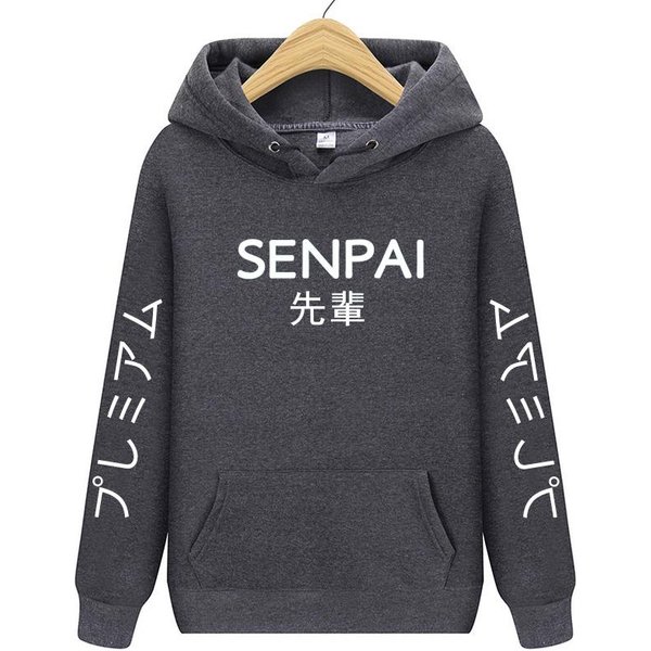 Moda JapońSka MęSka Bluza Z Kapturem Streetwear Senpai Bluza Z Kapturem Bluza MęSka Damska Bluza Z Kapturem Sweter M Kolor Ciemnoszary-image