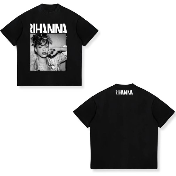 2026 Verano Rihanna Hip-Hop Rap Camiseta Americana Estampado Retro Calle Manga Corta Hombre Y Mujer Top Vintage Hip Hop Streetwear Camiseta Oversize XL Gray-image