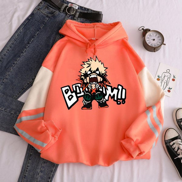 GorąCe Anime My Hero Academia Bakugo Katsuki Nadruk Graficzny Bluza Z Kapturem MęSka Damska Bluzy Oversize Casualowa Bluza Streetwear Harajuku L Red-image