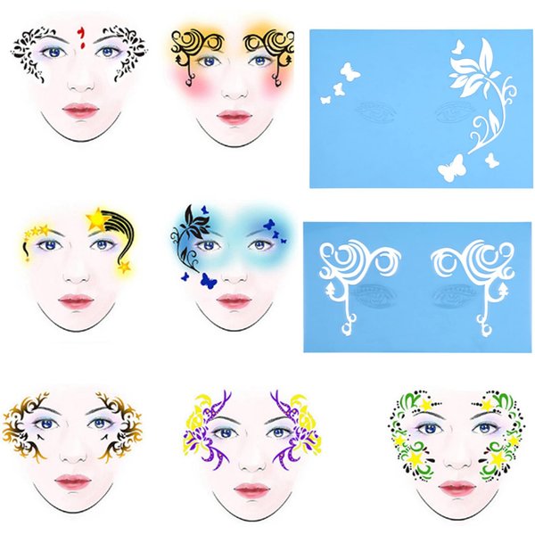 7 Estilos/Set Plantilla Reutilizable De Pintura Facial Plantilla Para Pintura Corporal DiseñO Facial De Flor Mariposa-image
