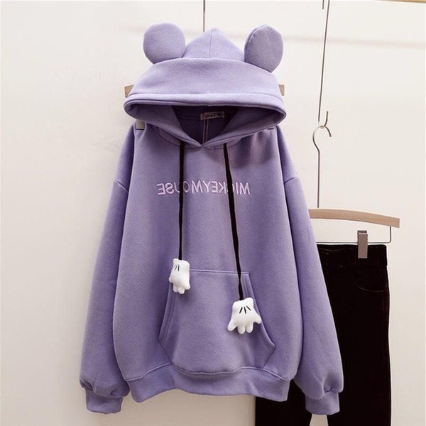 OtoñO Invierno NiñAs Sudaderas Con Capucha Lindo Oso Orejas ImpresióN Carta Manga Larga Sudadera NiñOs Polar Grueso PulóVer Tops 12 Gray-image