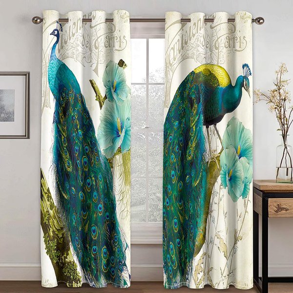 Cortinas De Plumas De Pavo Real Verde, Hermosas Cortinas De Lujo Para Sala De Estar, Dormitorio, DecoracióN Del Hogar, 2 Paneles 50W130H(Cm)X2Pcs&Hook-image