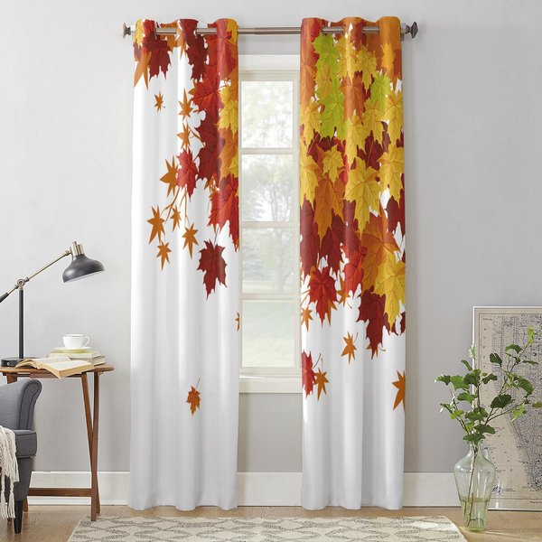 Jesienne LiśCie Klonu Gradient Luksusowa ZasłOna Okienna Do Salonu Sypialni Dekoracja Domu Kuchnia Na ZasłOny Okienne 135W X 60H(Cm) X1 Brown-image
