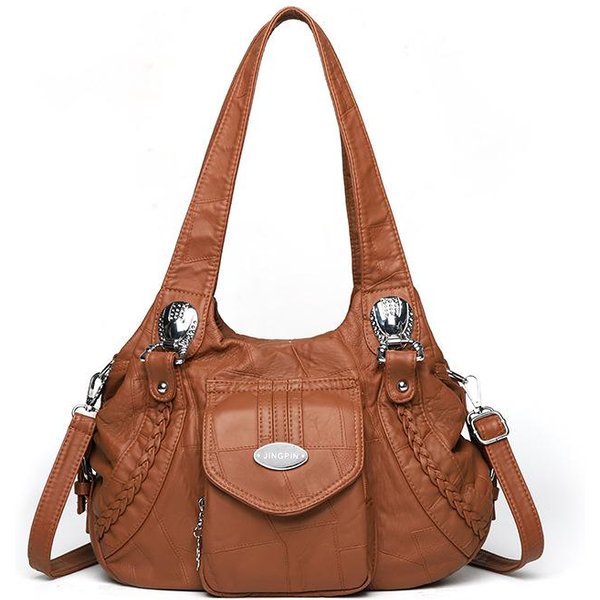 Damska MięKka SkóRzana Torba Na Ramię Torba Tote O DużEj PojemnośCi Torba Crossbody Dla Matki W śRednim Wieku BrąZowy-image