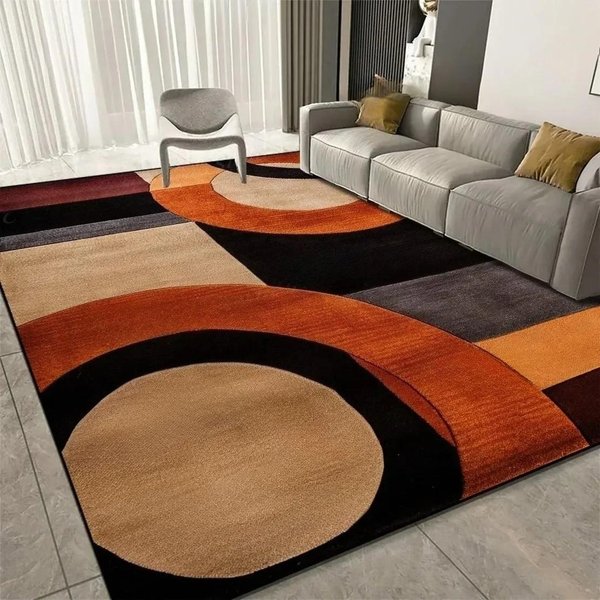 Nowoczesny Dywan Z Falistym Wzorem AntypośLizgowy PomarańCzowo-BeżOwo-Czarny Abstrakcyjny Geometryczny Dywanik Do Salonu Sypialni 50X80CM-image