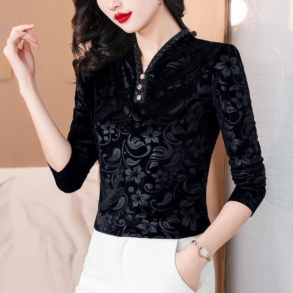 Camiseta Base De Terciopelo Para Mujer En OtoñO E Invierno, Nueva Camiseta Negra Ajustada Para Mujer, Top TéRmico Interior Grueso De Manga Larga 3XL Beige-image