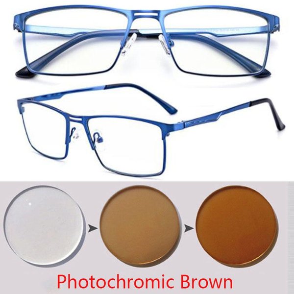 0 -0.5 -0.75 Do -6.0 Metalowe PełNe Oprawki SłOńCe Fotochromowe Kwadratowe Okulary Korekcyjne Z Mocą Cylindryczną Myopia -1.0-image