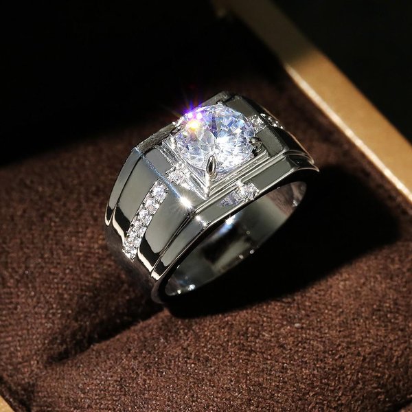 Huitan Anillos Para Hombre Para Boda Compromiso Solitario Circonita CúBica Brillante DiseñO Simple Elegante Anillos De Matrimonio Para Hombre JoyeríA CláSica 8 Gray-image