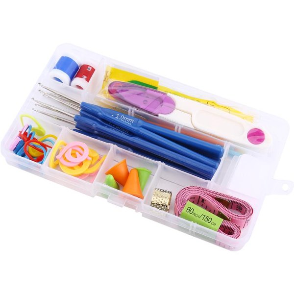 Juego De 16 Ganchillos De Mango Suave Juego De Agujas De Tejer En Estuche(Rosa Claro) Color Rosa-image