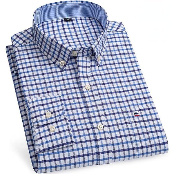 Nueva Talla S -7XL Camisa Azul Para Hombre Manga Larga 100% AlgodóN Oxford Suave CóModa Corte Regular Calidad Camisas Casuales Para Hombre De Negocios 6XL Gray-image