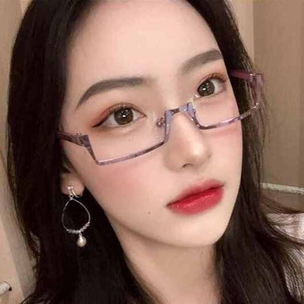 Gafas De Mujer Cool De Medio Marco Cuadradas MetáLicas Para Gafas Sin Lentes Moda Unisex Estilo Personalidad Monturas Para Gafas-image